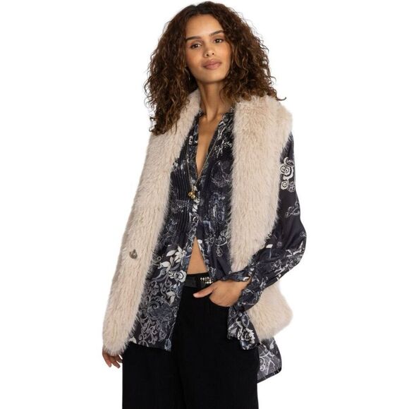 Johnny Was Workshop The Topper Faux Fur Vest Size M Tan Layering Silk Luxury - Picture 1 of 16